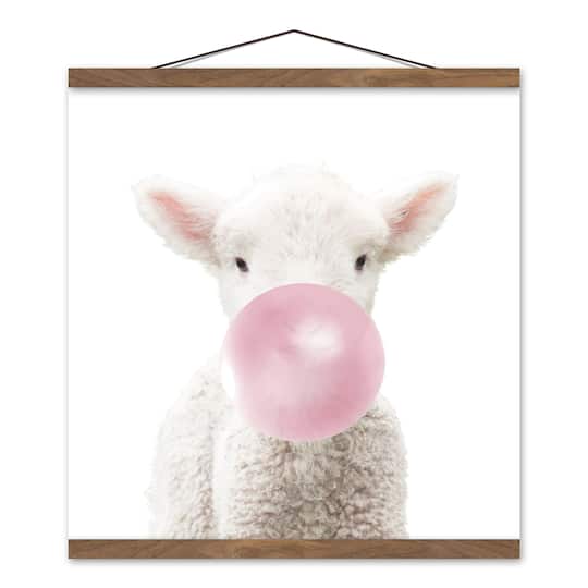 Baby Lamb 16" x 16" Teak Hanging Canvas